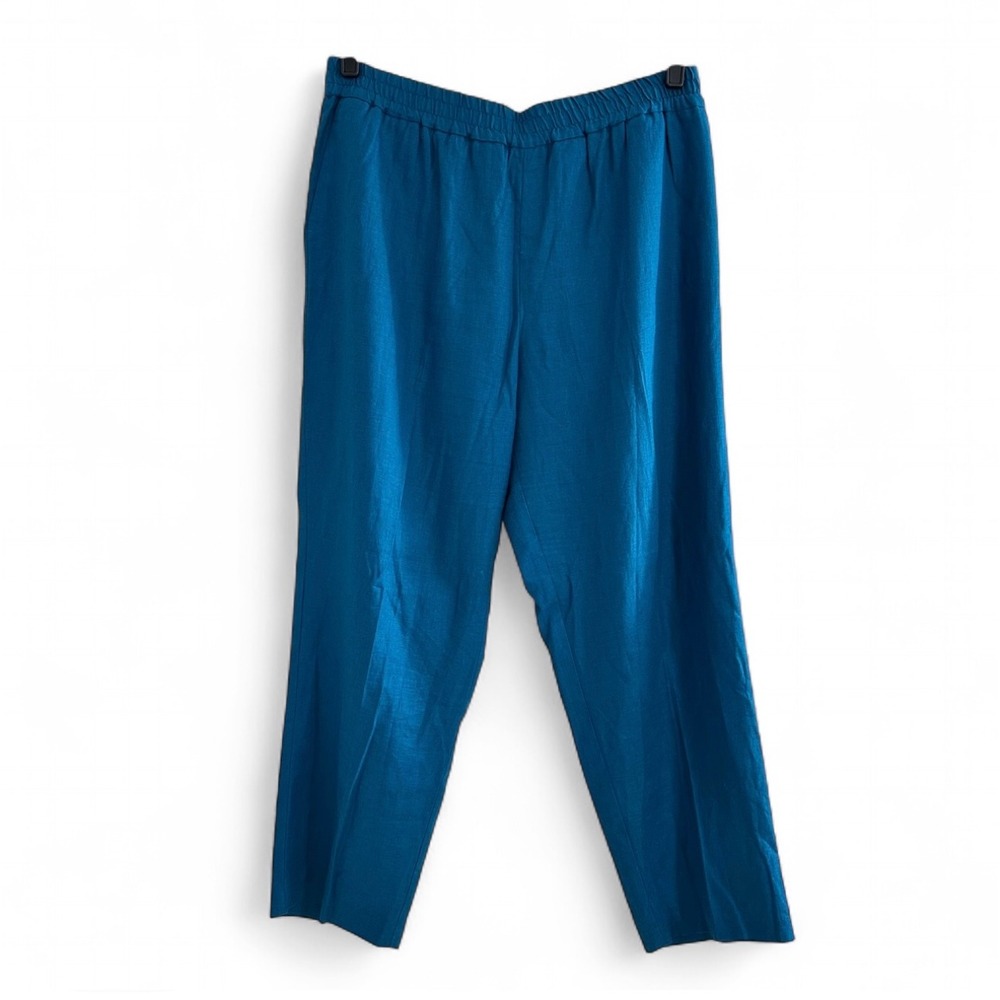 Micheal Kors Blue Linen Blend Pull On‎ Pants Straight Leg Pockets Women's XL
